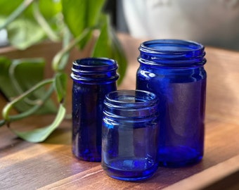 Vintage Blue Jars for Bath Decor MCM Glass Jars Vintage Medicine Bottle for Bathroom Shelf Decor Cobalt Blue Glass