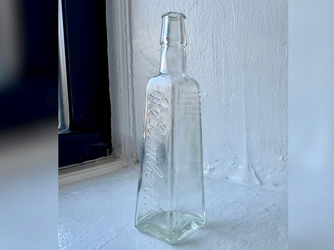 Vintage Peer-amid Olive Oil Bottle | Square Glass Decor - Etsy