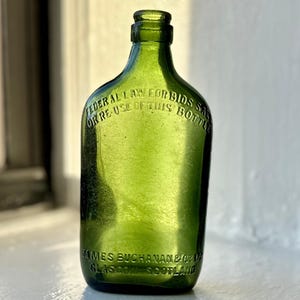 Vintage Green Glass Whiskey Bottle Bar Shelf Decor MCM 1950s Mancave