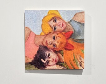 Dipinto a olio in miniatura delle Superchicche / Fan art originale di Blossom, Bubbles e Buttercup