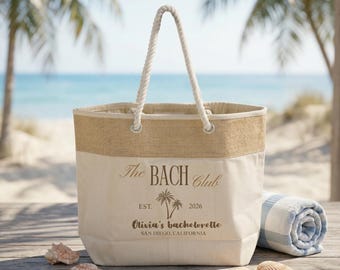 Bolso de playa personalizado para despedida de soltera, bolso de fin de semana de lona de yute, regalo para damas de honor