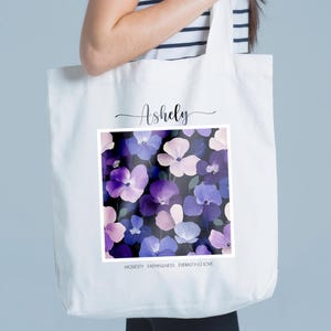 Personalized Premium Canvas Tote Bag, Birth Month Flower Bag, Mother&#39;s Day Gift, Bridesmaid Gift, Birthday Gift, Wedding Favor