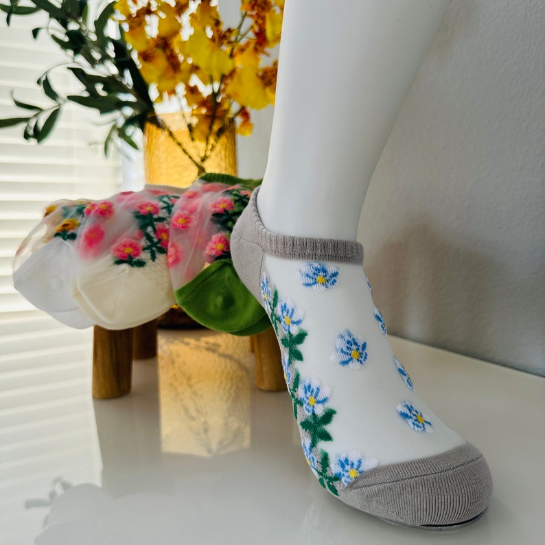 Floral Pattern Women Socks/ See Through Socks/ Lovely Socks/ Daily Socks/ Gift for Her/ Gift for Teen image 9