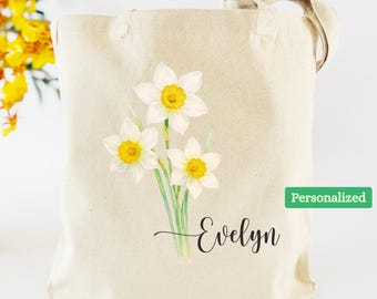 Personalized Birth Month Flower Tote Bag: Custom Floral Canvas