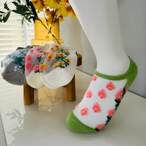 Floral Pattern Women Socks/ See Through Socks/ Lovely Socks/ Daily Socks/ Gift for Her/ Gift for Teen image 7