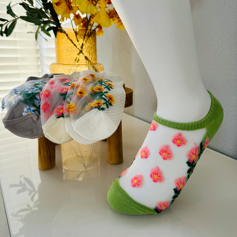 Floral Pattern Women Socks/ See Through Socks/ Lovely Socks/ Daily Socks/ Gift for Her/ Gift for Teen image 7