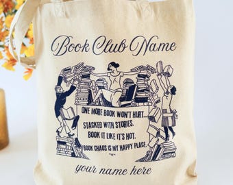 Bolsa de tela personalizada para club de lectura: regalo personalizado para amantes de la lectura