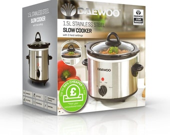 Daewoo Stainless Steel Slow Cooker with 3 Heat Settings 1.5 Litres