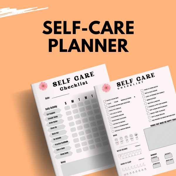 Self care checklist, self-care planner, selfcare journal tracker,wellness planner printable, daily wellbeing, minddulness mental health kit