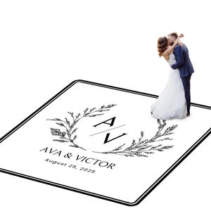Customizable vinyl Dance floor Wrap for wedding receptions. Includes monogram and wedding logo. Removable. No Residue or Damage. Ships Free.