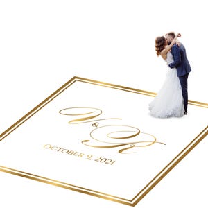Customizable vinyl wrap for wedding reception dance floors. Includes monogram and wedding logo. Removable. No Residue or Damage. Ships Free.