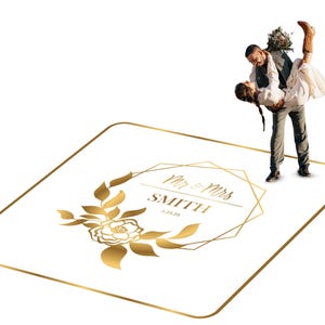 Customizable vinyl Dance floor Wrap for wedding receptions. Includes monogram and wedding logo. Removable. No Residue or Damage. Ships Free.