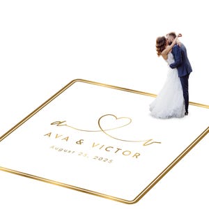 Customizable vinyl wrap for wedding reception dance floors. Includes monogram and wedding logo. Removable. No Residue or Damage. Ships Free.