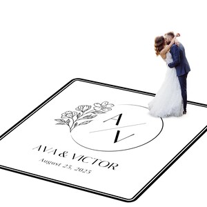 Customizable vinyl Dance floor Wrap for wedding receptions. Includes monogram and wedding logo. Removable. No Residue or Damage. Ships Free.