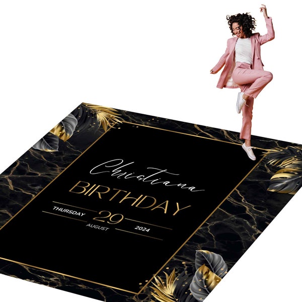 Sticker anniversaire personnalisable, vinyle amovible mat/brillant pour piste de danse. Vinyle pour couvrir toute la piste de danse. Création de logo de fête d'anniversaire