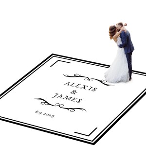 Customizable vinyl Dance floor Wrap for wedding receptions. Includes monogram and wedding logo. Removable. No Residue or Damage. Ships Free.