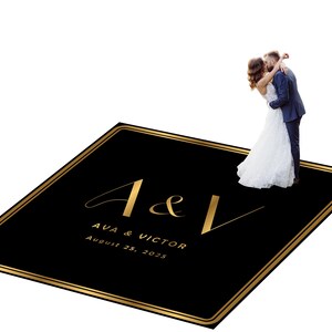 Customizable vinyl Dance floor Wrap for wedding receptions. Includes monogram and wedding logo. Removable. No Residue or Damage. Ships Free.