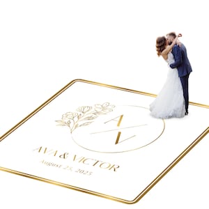 Customizable vinyl Dance floor Wrap for wedding receptions. Includes monogram and wedding logo. Removable. No Residue or Damage. Ships Free.