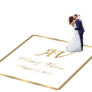 Customizable vinyl Dance floor Wrap for wedding receptions. Includes monogram and wedding logo. Removable. No Residue or Damage. Ships Free.
