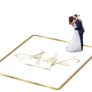 Customizable vinyl Dance floor Wrap for wedding receptions. Includes monogram and wedding logo. Removable. No Residue or Damage. Ships Free.