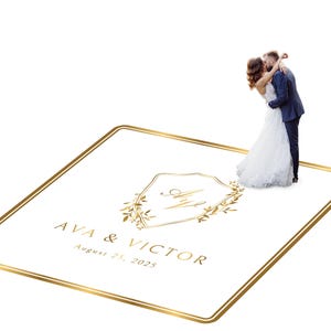 Customizable vinyl Dance floor Wrap for wedding receptions. Includes monogram and wedding logo. Removable. No Residue or Damage. Ships Free.