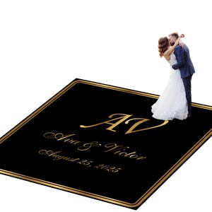 Customizable vinyl Dance floor Wrap for wedding receptions. Includes monogram and wedding logo. Removable. No Residue or Damage. Ships Free.