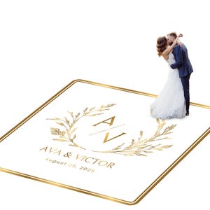 Customizable vinyl Dance floor Wrap for wedding receptions. Includes monogram and wedding logo. Removable. No Residue or Damage. Ships Free.