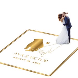 Customizable vinyl Dance floor Wrap for wedding receptions. Includes monogram and wedding logo. Removable. No Residue or Damage. Ships Free.