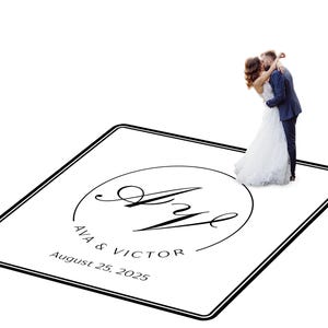 Customizable vinyl Dance floor Wrap for wedding receptions. Includes monogram and wedding logo. Removable. No Residue or Damage. Ships Free.