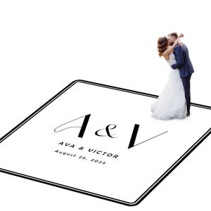 Customizable vinyl Dance floor Wrap for wedding receptions. Includes monogram and wedding logo. Removable. No Residue or Damage. Ships Free.