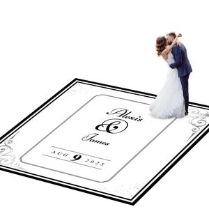 Customizable vinyl Dance floor Wrap for wedding receptions. Includes monogram and wedding logo. Removable. No Residue or Damage. Ships Free.