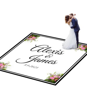 Customizable vinyl Dance floor Wrap for wedding receptions. Includes monogram and wedding logo. Removable. No Residue or Damage. Ships Free.