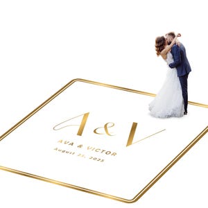 Customizable vinyl Dance floor Wrap for wedding receptions. Includes monogram and wedding logo. Removable. No Residue or Damage. Ships Free.