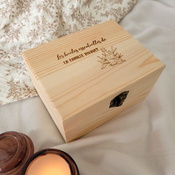 Boite de rangement personnalisée en bois pour aromathérapie, huiles essentielles