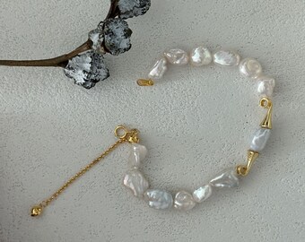 Pulsera de perlas barrocas: joyería bohemia de plata de ley bañada en oro de 18 quilates
