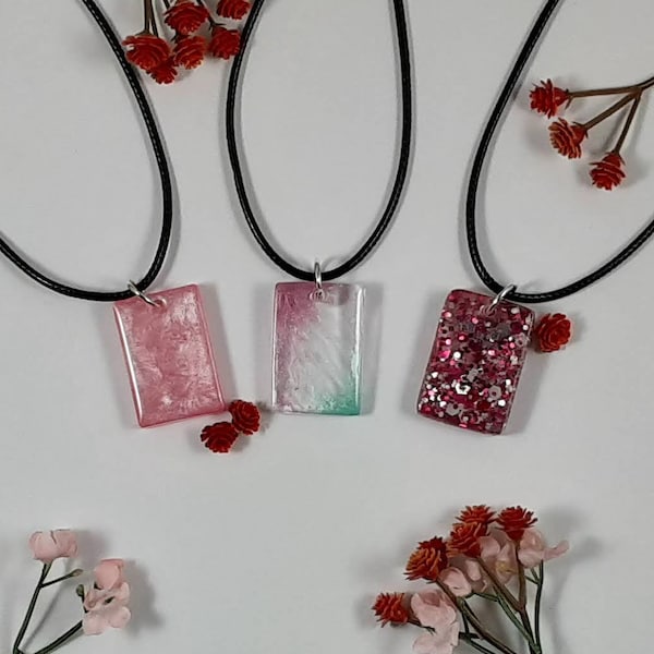 Rectangle uv resin pendant necklace