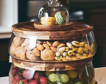 Round Glass Jars with Acacia Wood Lids, Glass Storage Jars, Kitchen Food Storage, Set of Glass Jars, Kitchen Decor, Housewarming Gift