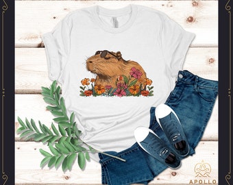 Wildblumen Capy2, Vintage Capybara Shirt, Capybara Grafik Tees, Geschenk für Ihn Geschenk für Sie, Capybara Shirts