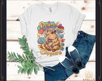 Paz, amor y capibaras, camisa vintage de capibara, camisetas gráficas de capibara, regalo para él, regalo para ella, camisas divertidas de capibara