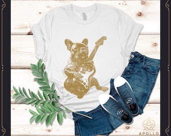 French Bulldog Playing Guitar, Rock and Roll Shirt, Dog Lovers, Funny Guitar Shirt for Women Men Kids, Vintage Style, Music lover Tee,