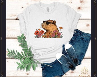 Wildflower Capy4, Vintage Capybara Shirt, Capybara Graphic Tees, Gift for Him Gift for Her,Funny Capybara Shirts