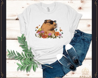 Wildflower Capy5, Vintage Capybara Shirt, Capybara Graphic Tees, Gift for Him Gift for Her,Funny Capybara Shirts
