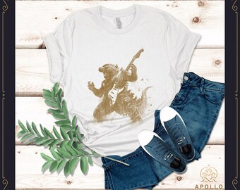 Godzilla (4) Playing Guitar, Rock and Roll Shirt, Funny Guitar Shirt for Women Men Kids, Vintage Style, Music lover Tee,