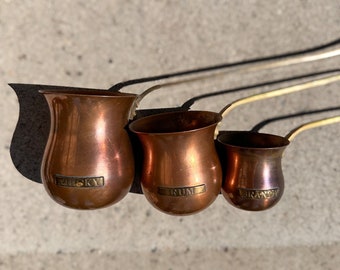 Vintage Copper & Brass 3-Piece Ladle Set, Whisky, Rum, Brandy