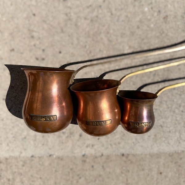 Vintage Copper & Brass 3-Piece Ladle Set, Whisky, Rum, Brandy