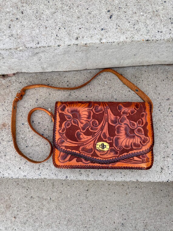 Vintage Boho Tooled Leather Cross Body Shoulder Ba