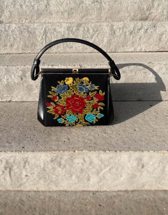 Vintage Chenille Embroidered Purse Bag - image 1