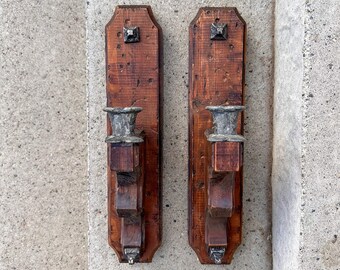 Rustic Wood and Metal Wall Sconces Candle Holder