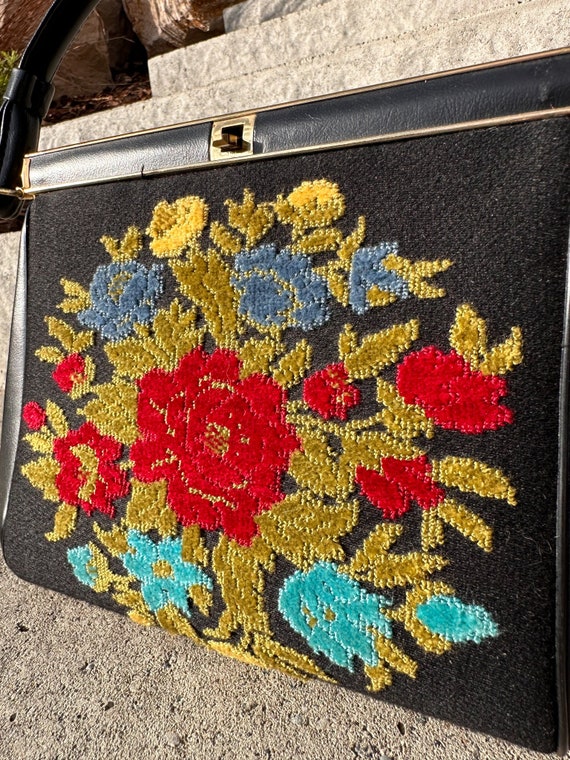 Vintage Chenille Embroidered Purse Bag - image 3