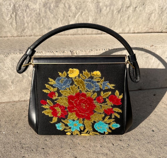 Vintage Chenille Embroidered Purse Bag - image 7